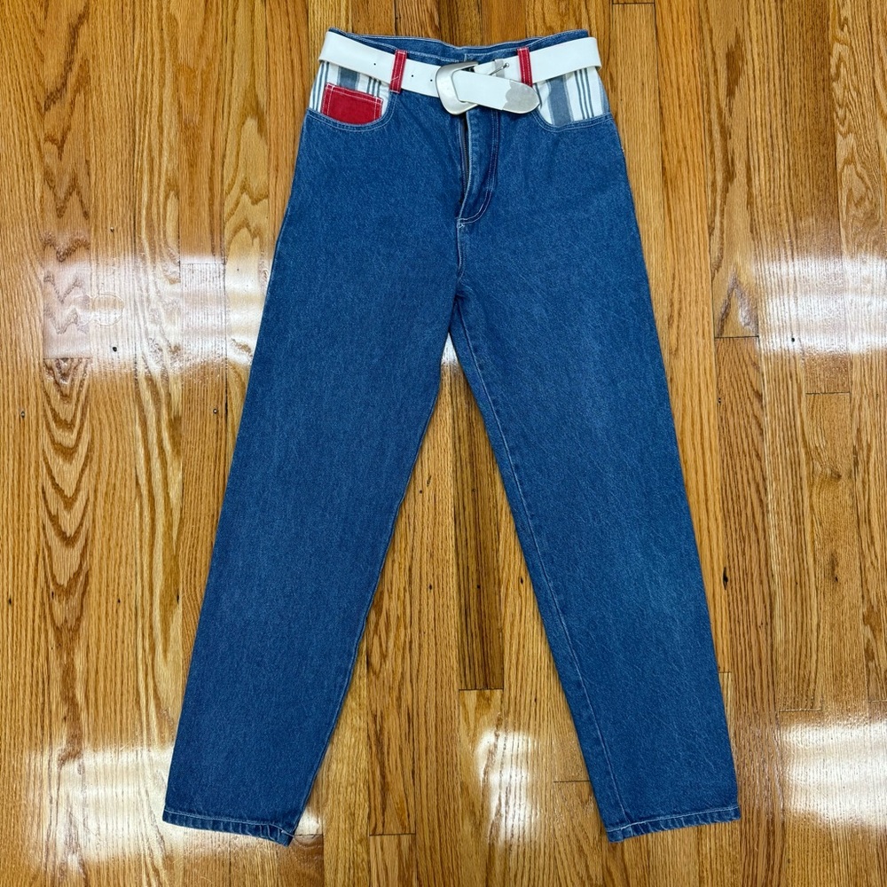 Vintage Niki-Lee California Women’s Red, White & Blue Jeans with Original Belt